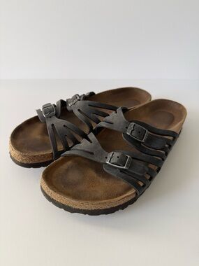 Birkenstock Granada Black Oiled Leather Sandals size 39